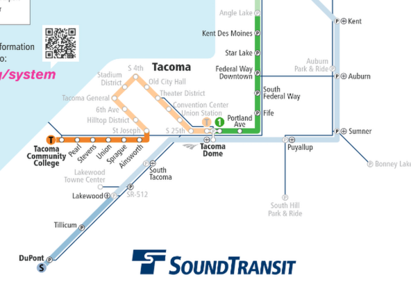 A screenshot of the Sound Transit ST3 project map focused on South King and Pierce Counties